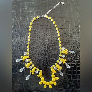 Yellow and Silver Women's Resin Necklace with Dangling Tear-Drop Beads